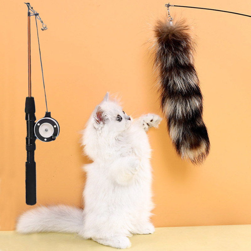 Retractable Cat Wand Toy with Bell, Cat Fishing Pole Toy with Reel, Fox Fur  Tail Cat Teaser Wand – HiFuzzyPet