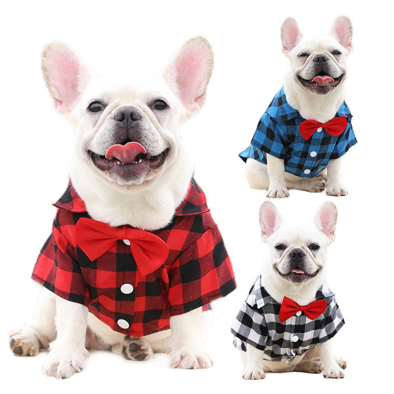 HiFuzzyPet Soft Dog Plaid Shirts with Bow Tie