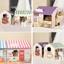 Load image into Gallery viewer, HiFuzzyPet Corrugated Cardboard Cat  House with Scratcher, Cat Play House
