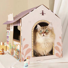 Load image into Gallery viewer, HiFuzzyPet Corrugated Cardboard Cat  House with Scratcher, Cat Play House
