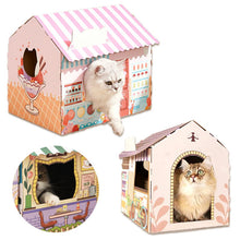 Load image into Gallery viewer, HiFuzzyPet Corrugated Cardboard Cat  House with Scratcher, Cat Play House
