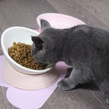 Load image into Gallery viewer, white and pink elevated cat bowl

