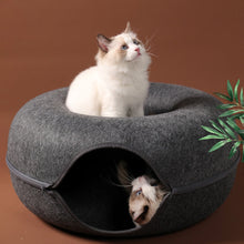 Load image into Gallery viewer, HiFuzzyPet Donut Shaped Felt Cat Cave Bed, Cat Tunnel Bed
