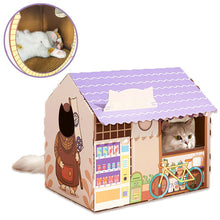 Load image into Gallery viewer, HiFuzzyPet Corrugated Cardboard Cat  House with Scratcher, Cat Play House
