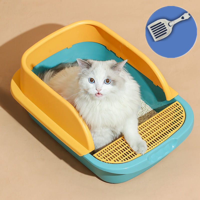 HiFuzzyPet Semi-Closed Top Cat Litter Tray, Kitty Toilet With Shovel